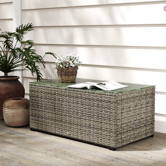 PANGIVO - Table basse de jardin résine tressée gris foncé 90 x 50 x 38 cm - PANGIVO - Image 4