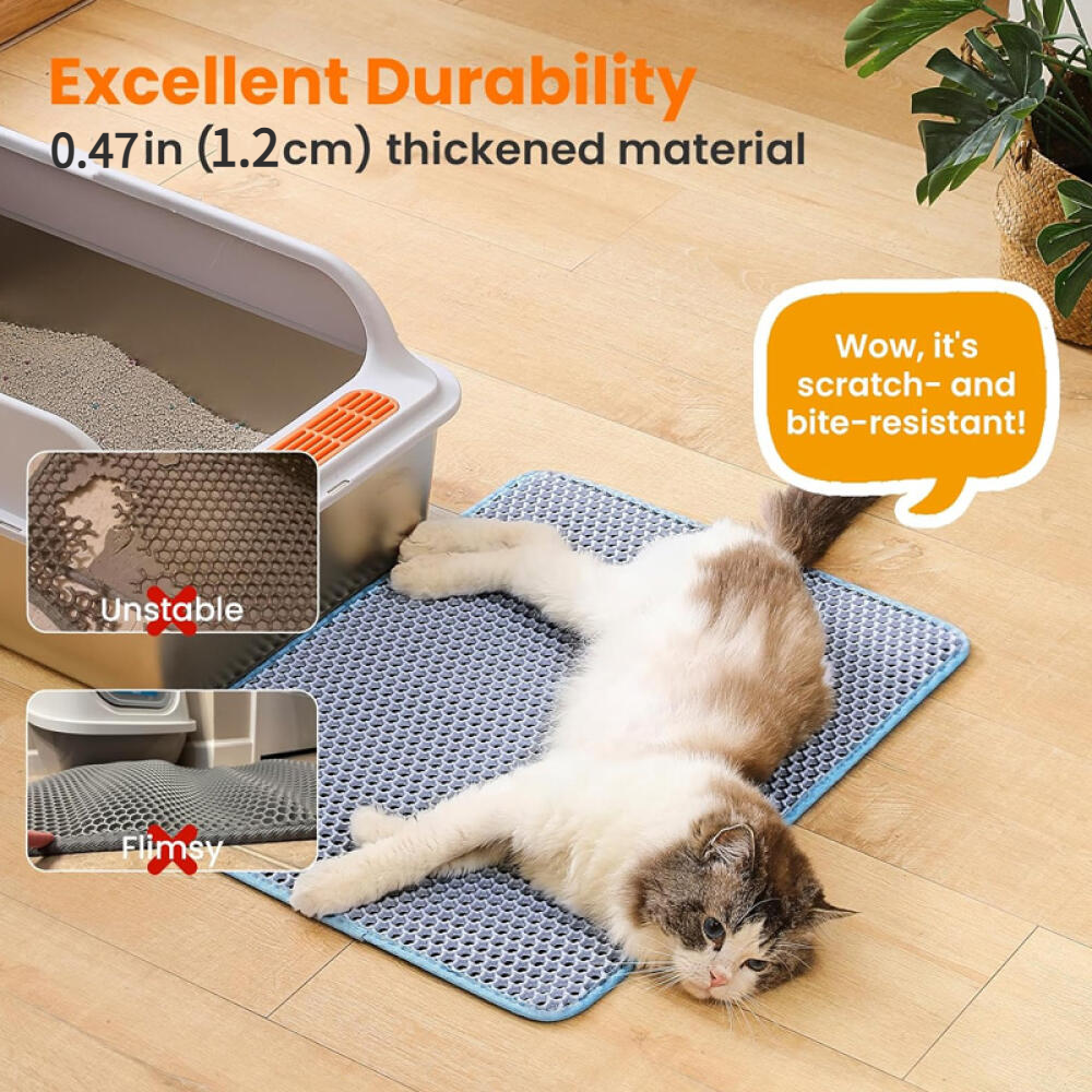 Tapis de litière pour chat, double couche, nid d'abeille, antidérapant, imperméable et anti-urine, accessoire pour chat, 55*75 cm, bleu-Lytech - Image 5