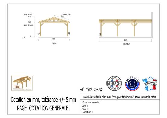 Carport Bois Douglas Français 58 m² – 2 pentes adossé – 6 poteaux – Abri voiture extérieur – Garantie 10 ans - Image 3