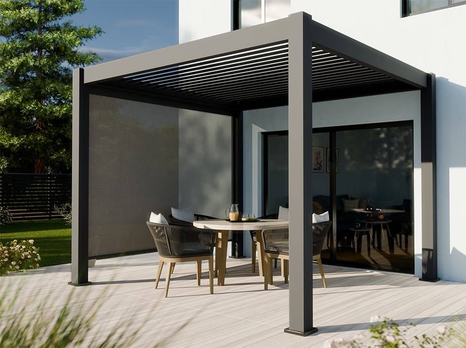 Pergola Bioclimatique Autoportée AURORA - 3x3 m – Gris Anthracite - Image 1