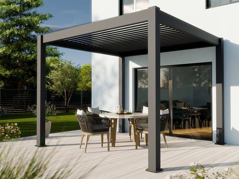 Pergola Bioclimatique Autoportée AURORA - 3x3 m – Gris Anthracite - Image 5