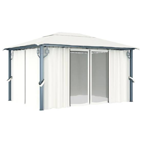 Tonnelle de Jardin Aluminium et Acier Toile Oxford avec Rideaux Inclus Crème 4x3 m – ComfortXL Outdoor Living - Image 2