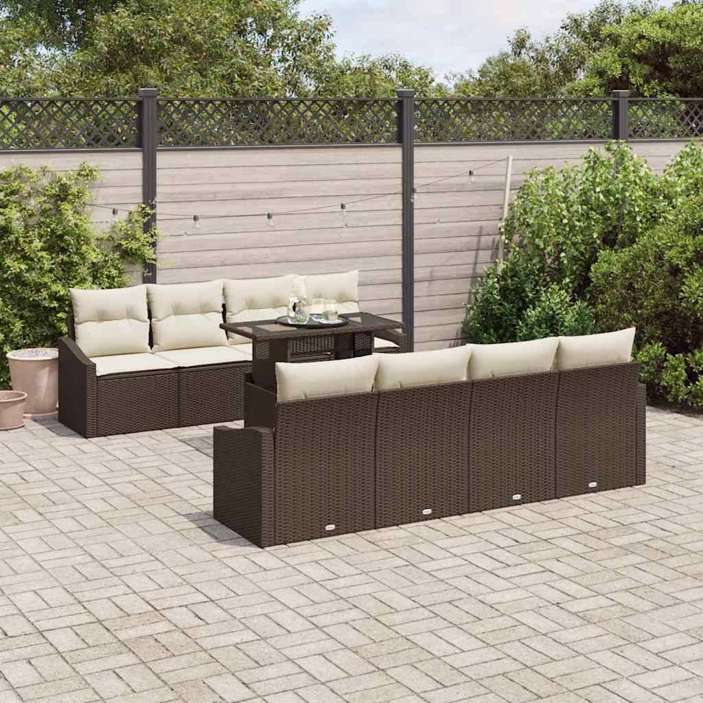 ComfortXL - Ensemble de canapé extérieur 9 pcs Poly rotin design modulable pour 8 convives Marron – ComfortXL Outdoor Living - Image 1