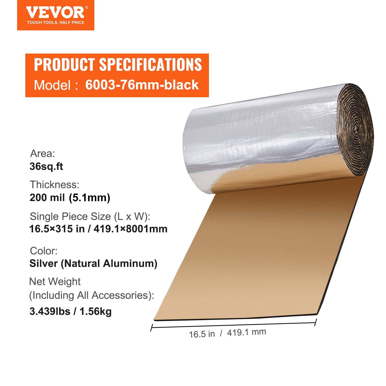 VEVOR Tapis isolation phonique 5,1 mm, 3,3 m², insonorisation voiture. Haute densité. - Image 7