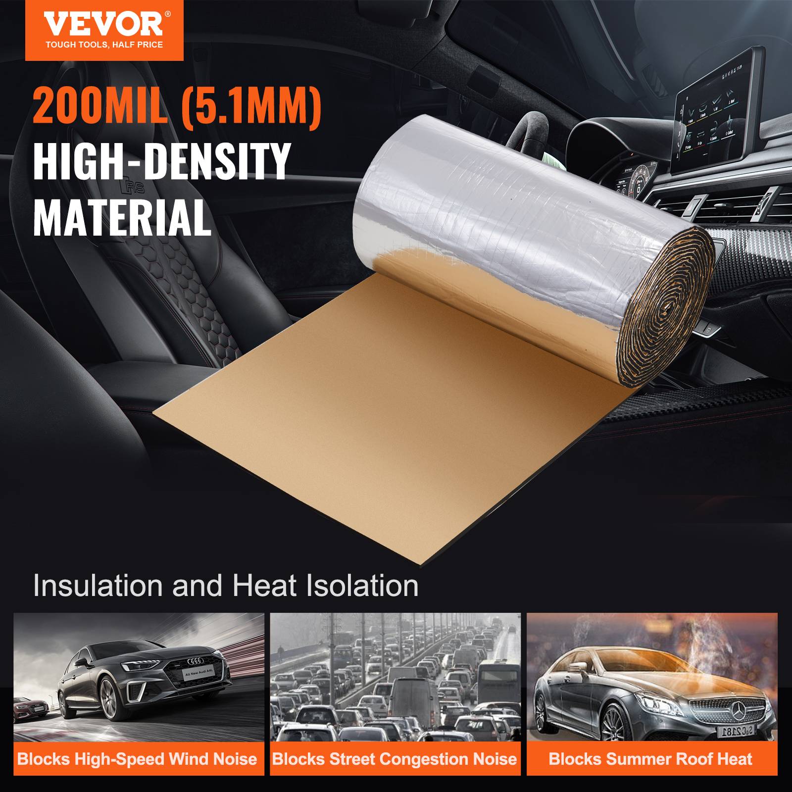 VEVOR Tapis isolation phonique 5,1 mm, 3,3 m², insonorisation voiture. Haute densité. - Image 2