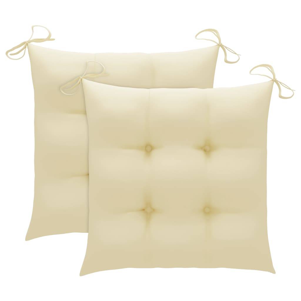 Lot de 2 Chaises de jardin et coussins - Chaises d'extérieur - Fauteuils de jardin blanc crème Bois de teck - Image 8