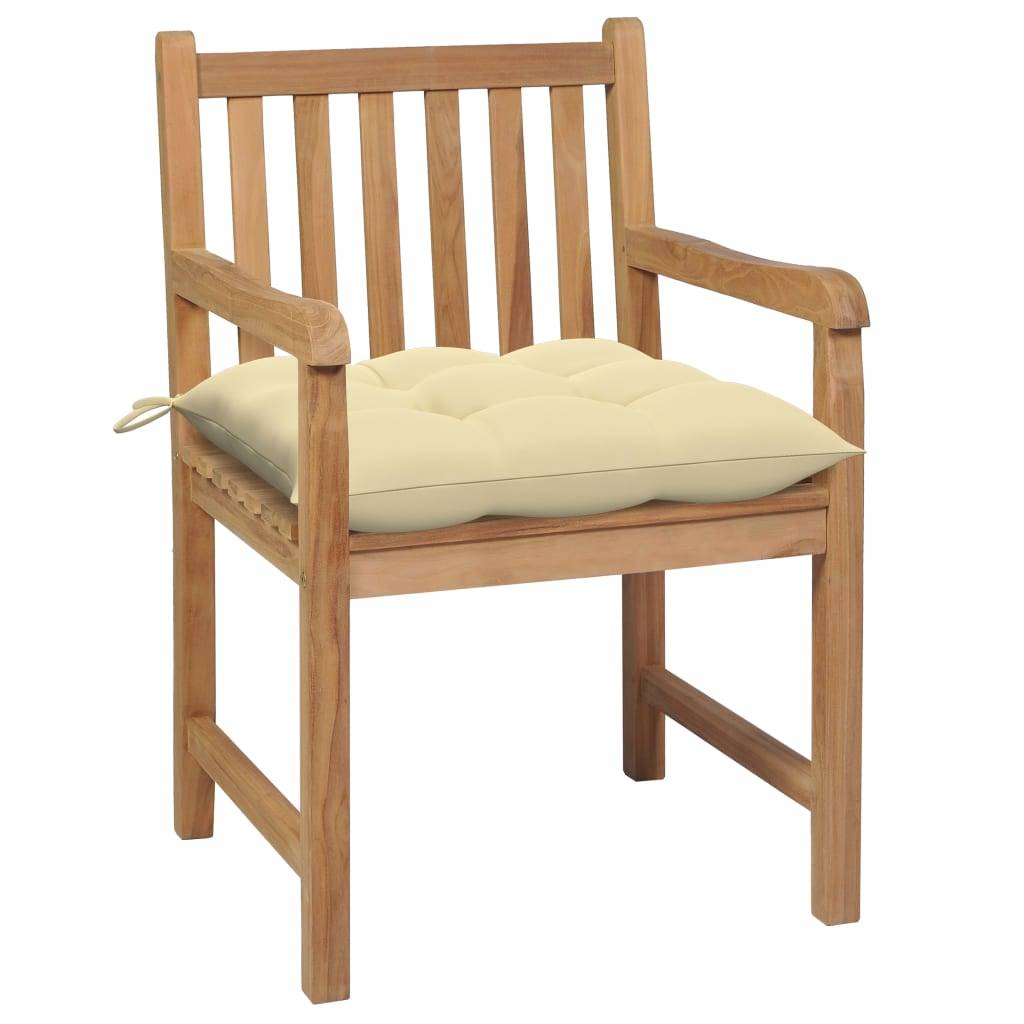 Lot de 2 Chaises de jardin et coussins - Chaises d'extérieur - Fauteuils de jardin blanc crème Bois de teck - Image 1