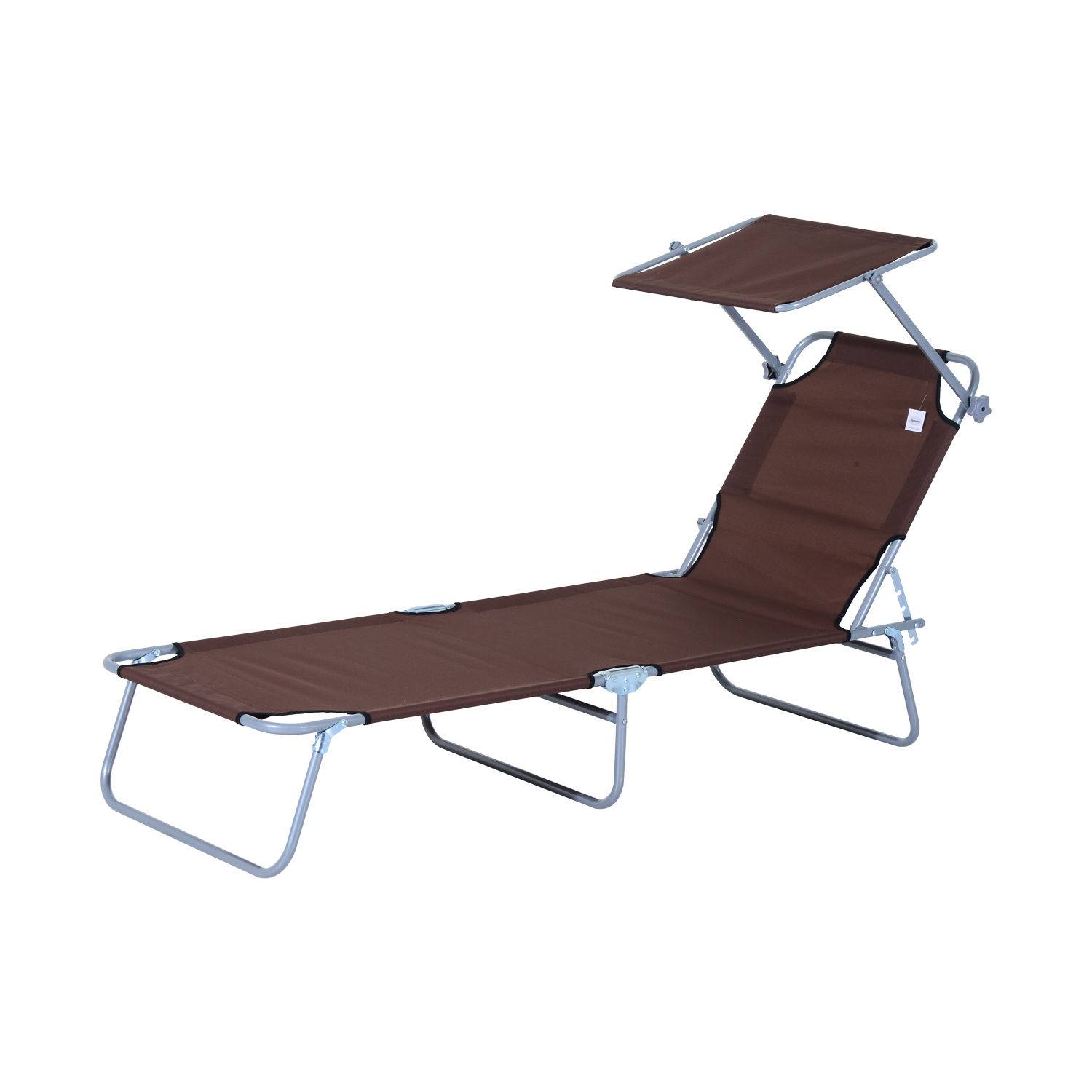 Chaise longue pliante jardin marron pare-soleil dossier 4 positions capacité 120 kg camping - Image 2