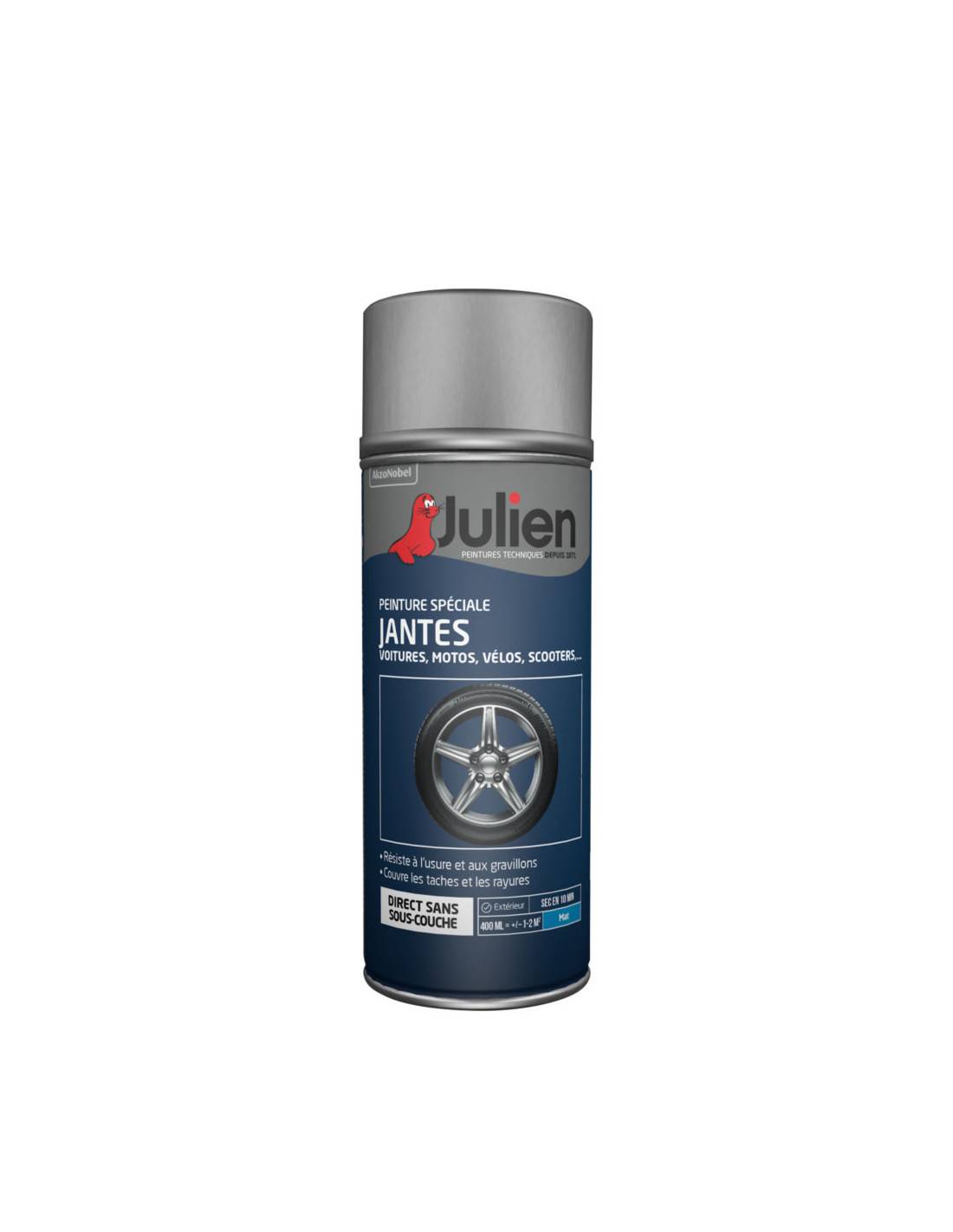 Julien - Peinture Aérosol Spécial Jantes - Mat Noir - 400 Ml - Julien