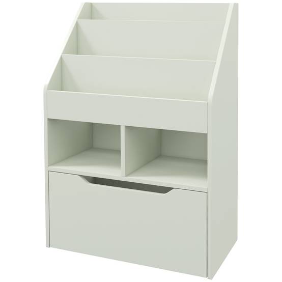 Étagère bois verte 3 compartiments 2 cubes tiroir mobile 4 roulettes mobilier enfant 60 × 29,9 × 90 cm - Image 2