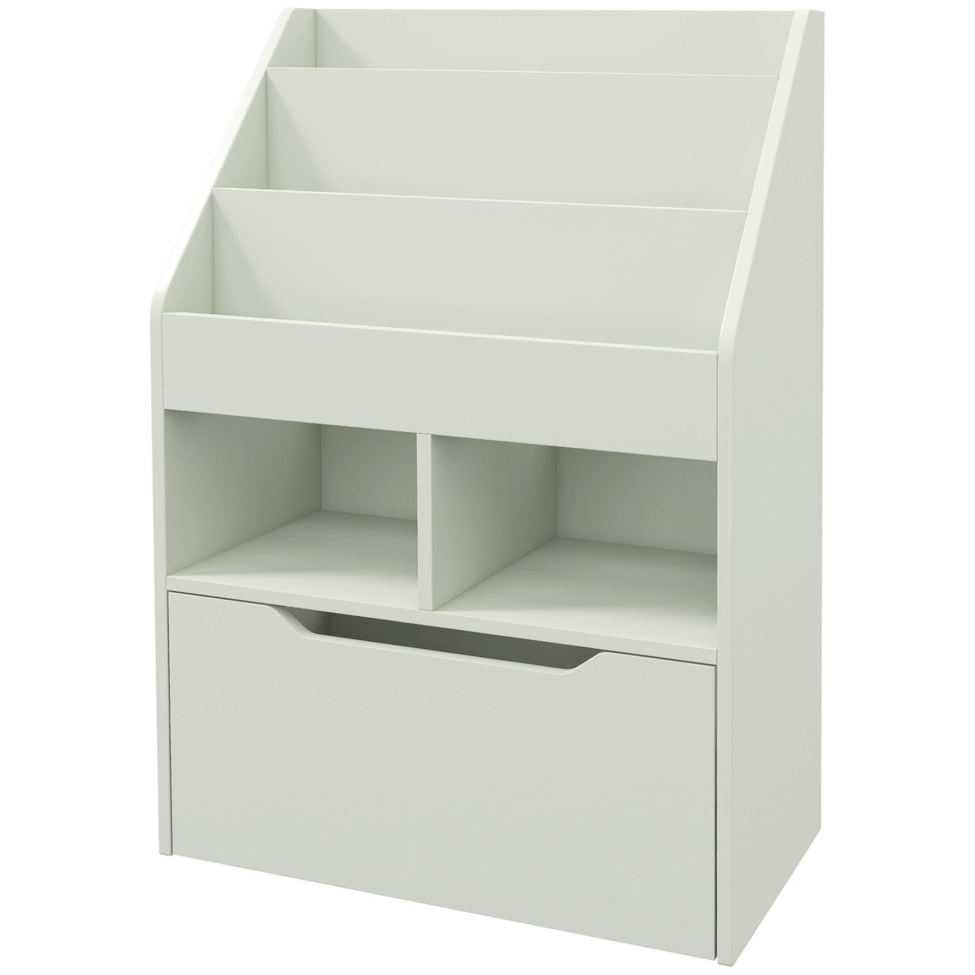 Étagère bois verte 3 compartiments 2 cubes tiroir mobile 4 roulettes mobilier enfant 60 × 29,9 × 90 cm - Image 2