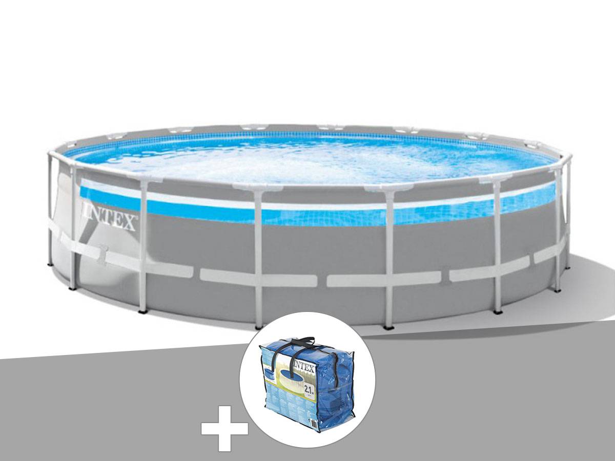 Kit piscine tubulaire Intex Prism Frame Clearview ronde 4,88 x 1,22 m + Bâche à bulles - Image 1