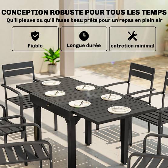 PANGIVO - Table extensible aluminium noirs 160 x 80 x 75 cm - PANGIVO - Image 8
