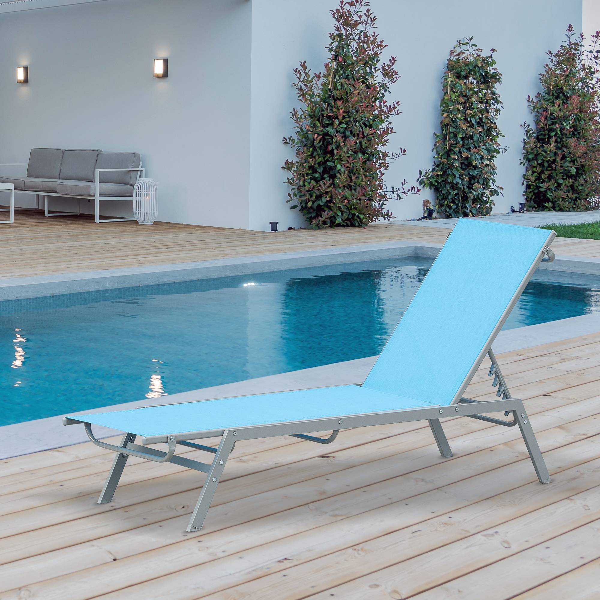 Outsunny - Bain de soleil transat design contemporain - dossier inclinable multi-positions - métal époxy textilène bleu ciel - Outsunny - Image 2