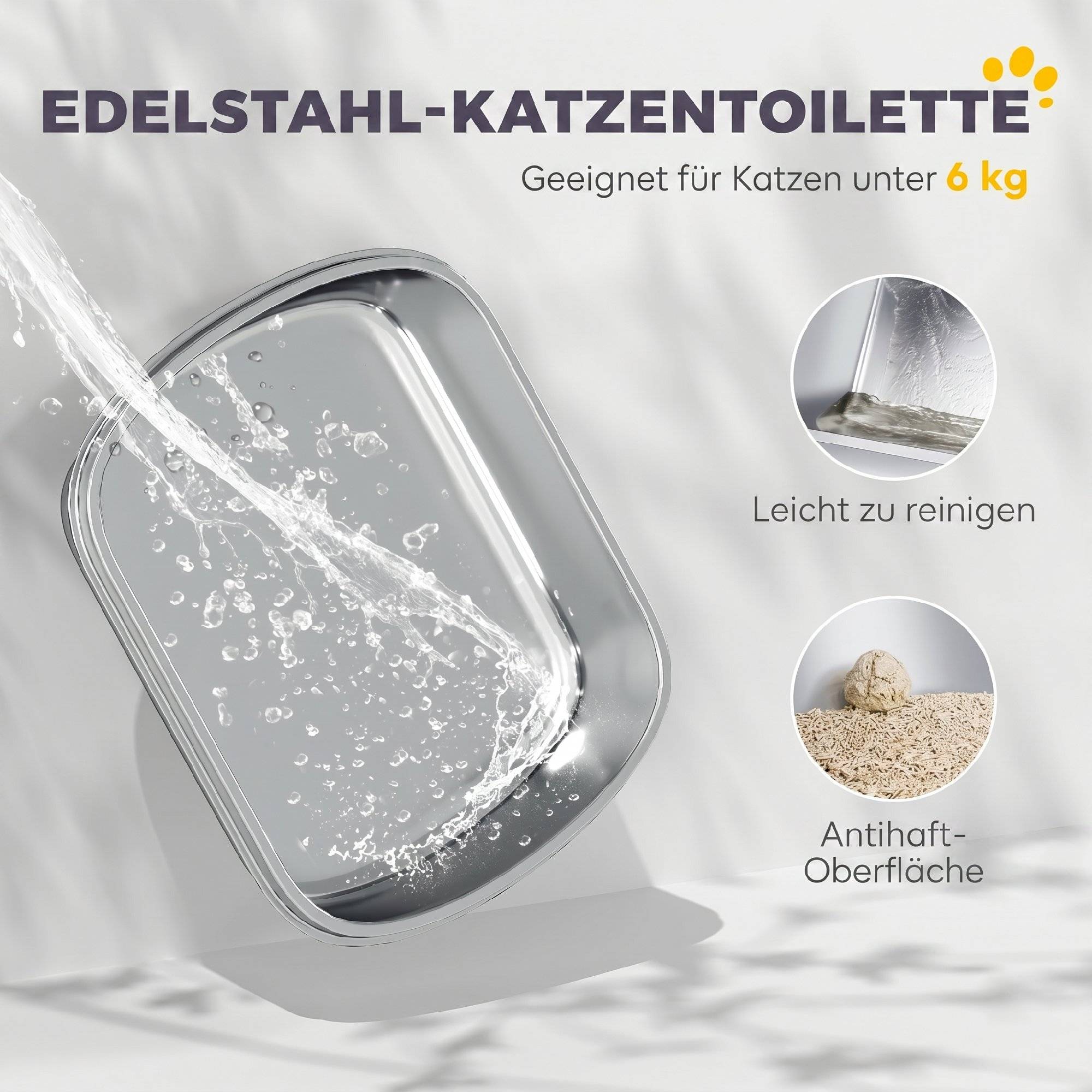 Sans Marque - Grande Katzentoilette aus Edelstahl, geschlossene Katzenstreuschale mit Metallschaufel und Deobeutel, dunkelgrau - Image 5