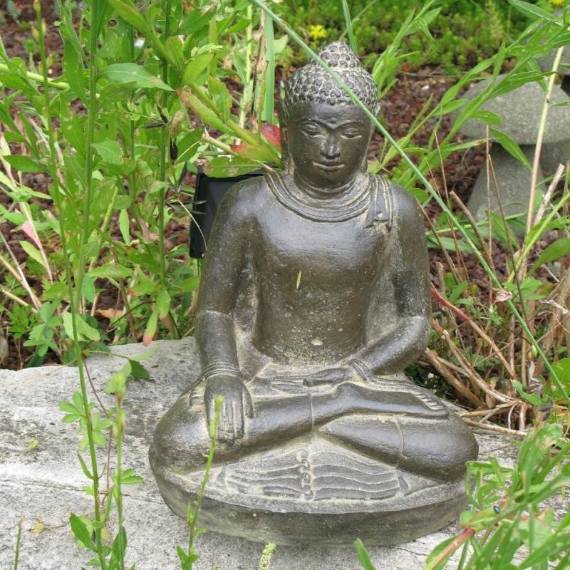 Statuette bouddha appel de la terre à témoin 30 cm - Gris anthracite 30 cm - Jardinex - Image 4