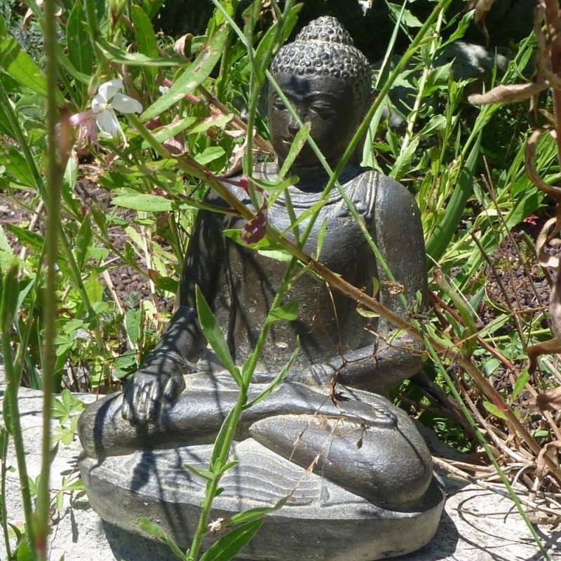 Statuette bouddha appel de la terre à témoin 30 cm - Gris anthracite 30 cm - Jardinex - Image 2