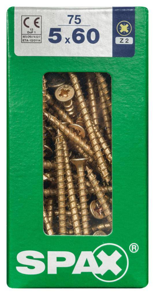 Spax - Lot de 75 vis acier tête fraisée pozidriv SPAX, Diam.5 mm x L.60 mm - Image 4