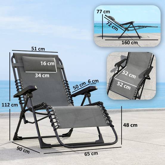 Lot de 2 Chaises Longues Métal Jardin Pliables Inclinables 90x65cm Gris - ComfortXL Outdoor Living - Image 5