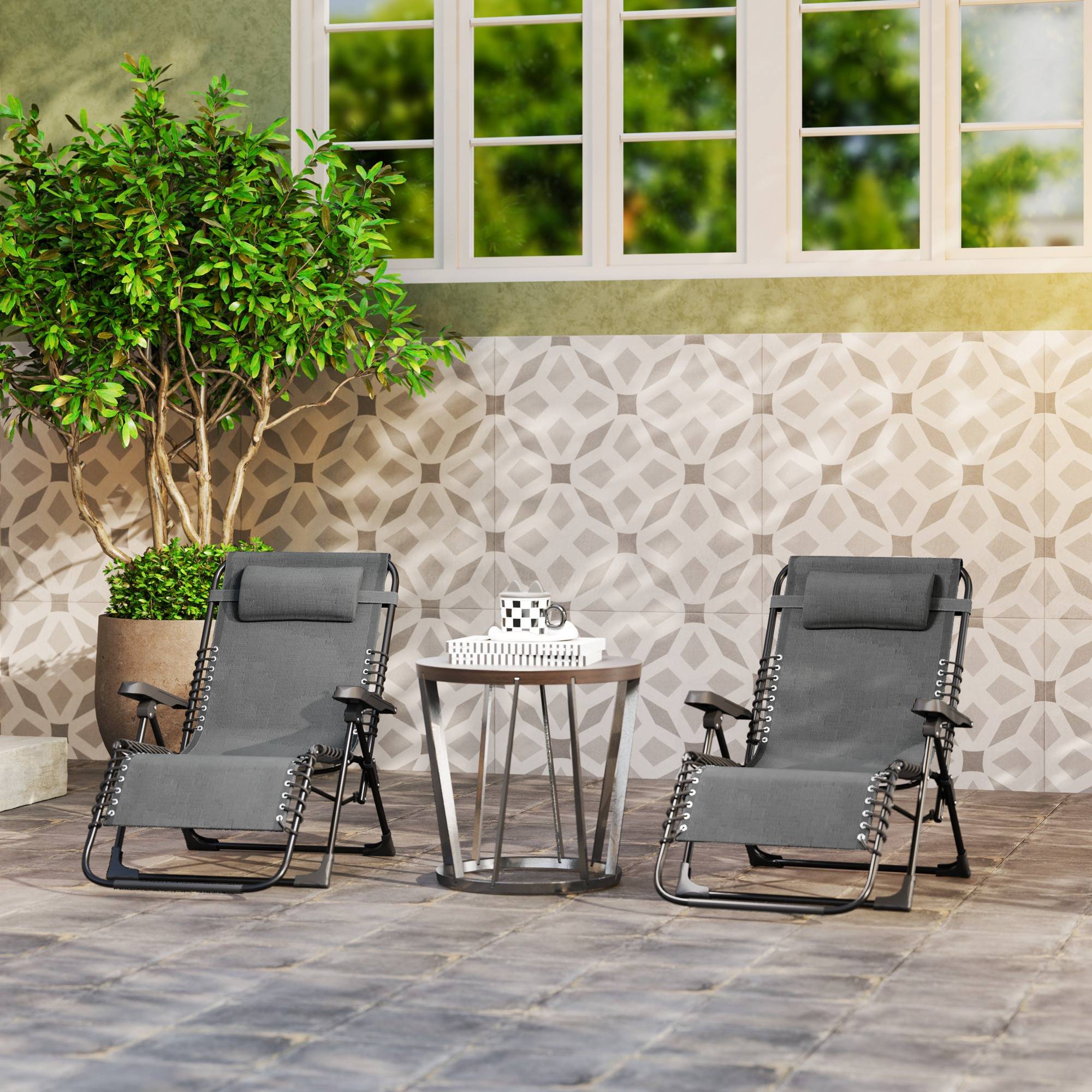 Lot de 2 Chaises Longues Métal Jardin Pliables Inclinables 90x65cm Gris - ComfortXL Outdoor Living - Image 10