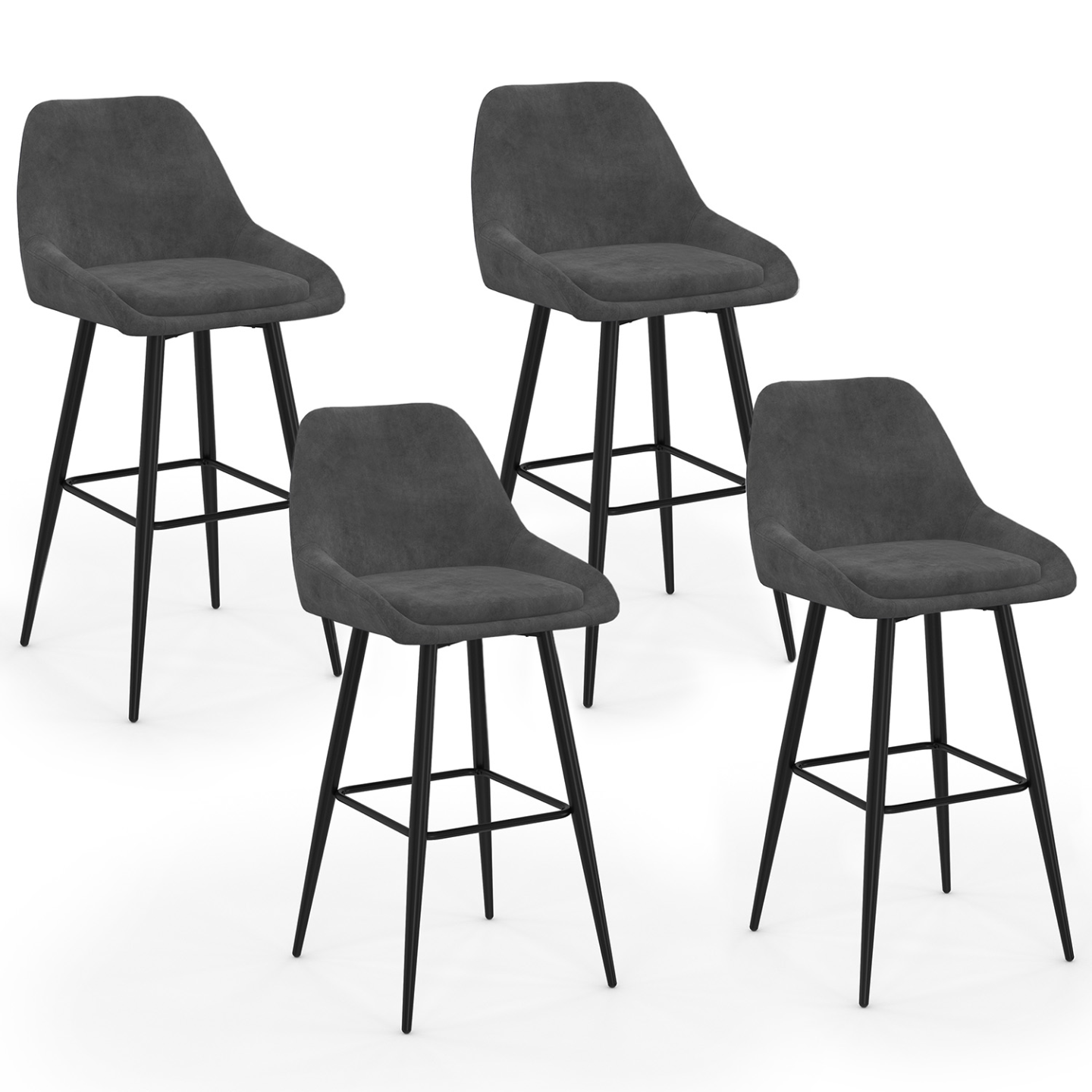 Lot de 4 tabourets de bar THALYA en velours gris foncé avec demi-accoudoirs - Image 2
