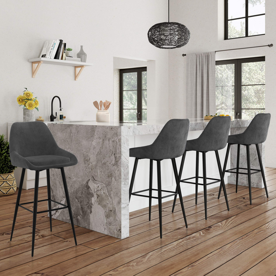 Lot de 4 tabourets de bar THALYA en velours gris foncé avec demi-accoudoirs - Image 1