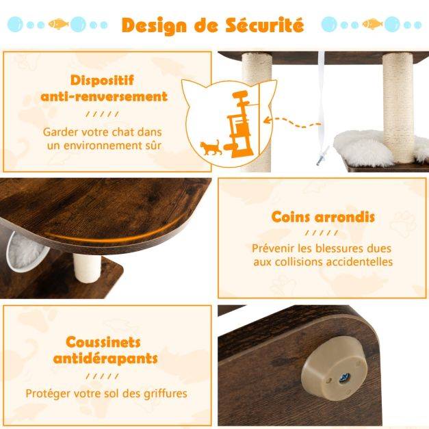 Helloshop26 - Arbre à chat avec plateformes et colonnes en sisal griffoir pour chat géant de hauteur 175 cm brun - Image 2