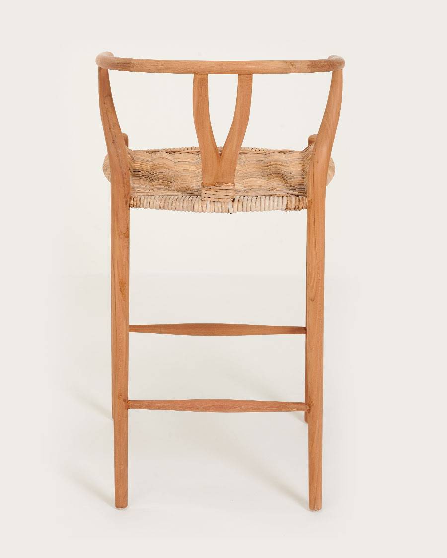 Hirosi - Chaise de bar en teck massif et rotin - UNIQKA - Image 5