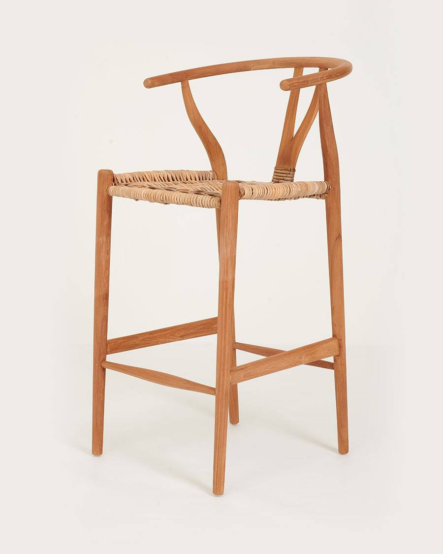 Hirosi - Chaise de bar en teck massif et rotin - UNIQKA - Image 1