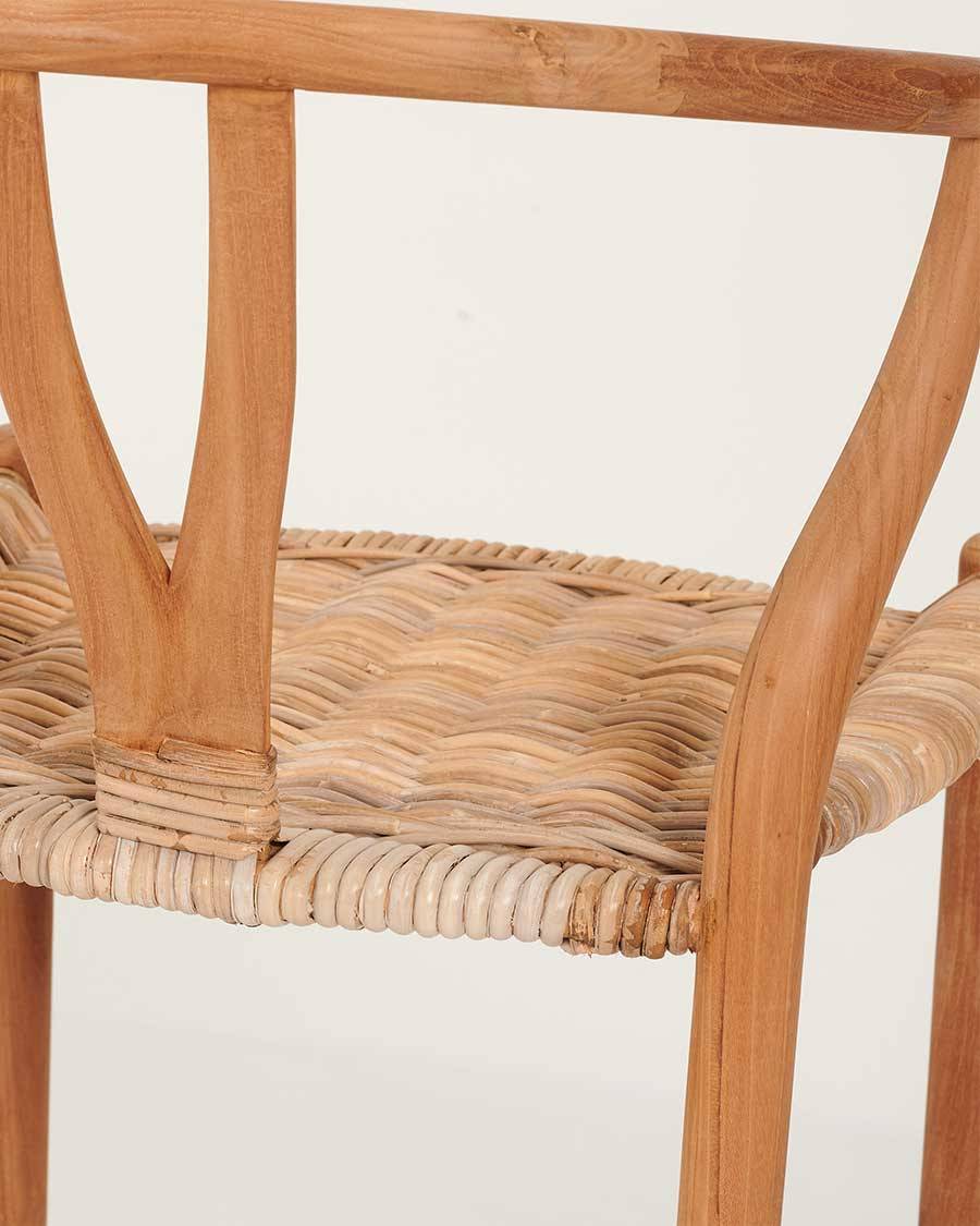 Hirosi - Chaise de bar en teck massif et rotin - UNIQKA - Image 8