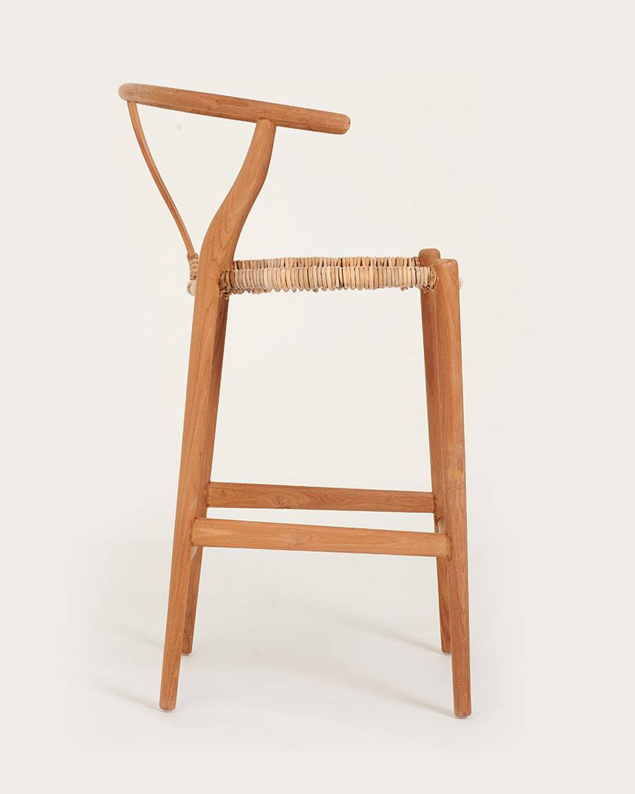 Hirosi - Chaise de bar en teck massif et rotin - UNIQKA - Image 4