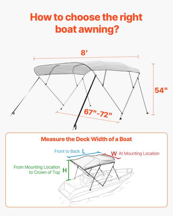 VEVOR Bimini bateau taud de soleil à 4 arceaux 170-182 cm en alu polyester gris - Image 5