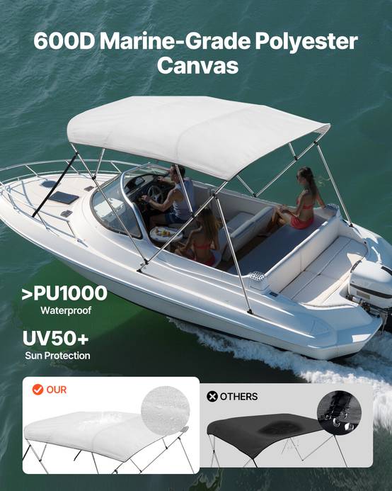 VEVOR Bimini bateau taud de soleil à 4 arceaux 170-182 cm en alu polyester gris - Image 2