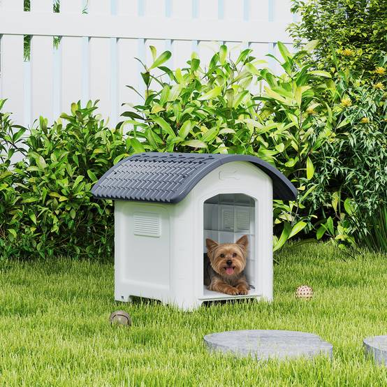 Niche chien extérieur plastique PP sol amovible toit imperméable 71x60x63cm gris - ComfortXL Outdoor Living - Image 4