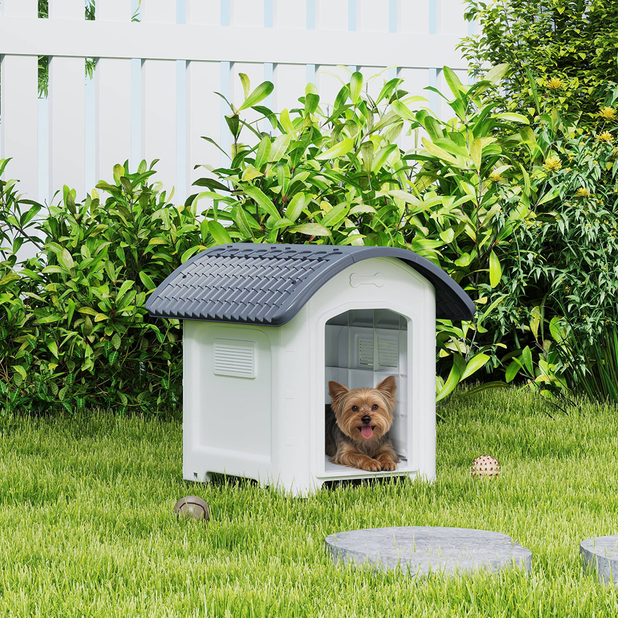Niche chien extérieur plastique PP sol amovible toit imperméable 71x60x63cm gris - ComfortXL Outdoor Living - Image 4