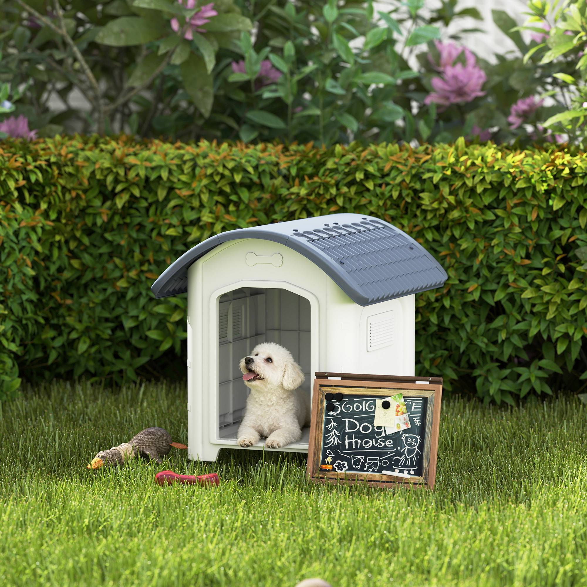 Niche chien extérieur plastique PP sol amovible toit imperméable 71x60x63cm gris - ComfortXL Outdoor Living - Image 3