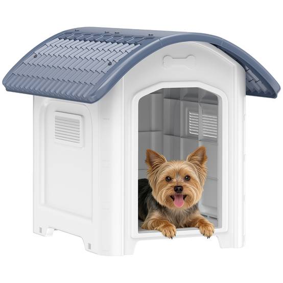 Niche chien extérieur plastique PP sol amovible toit imperméable 71x60x63cm gris - ComfortXL Outdoor Living - Image 1