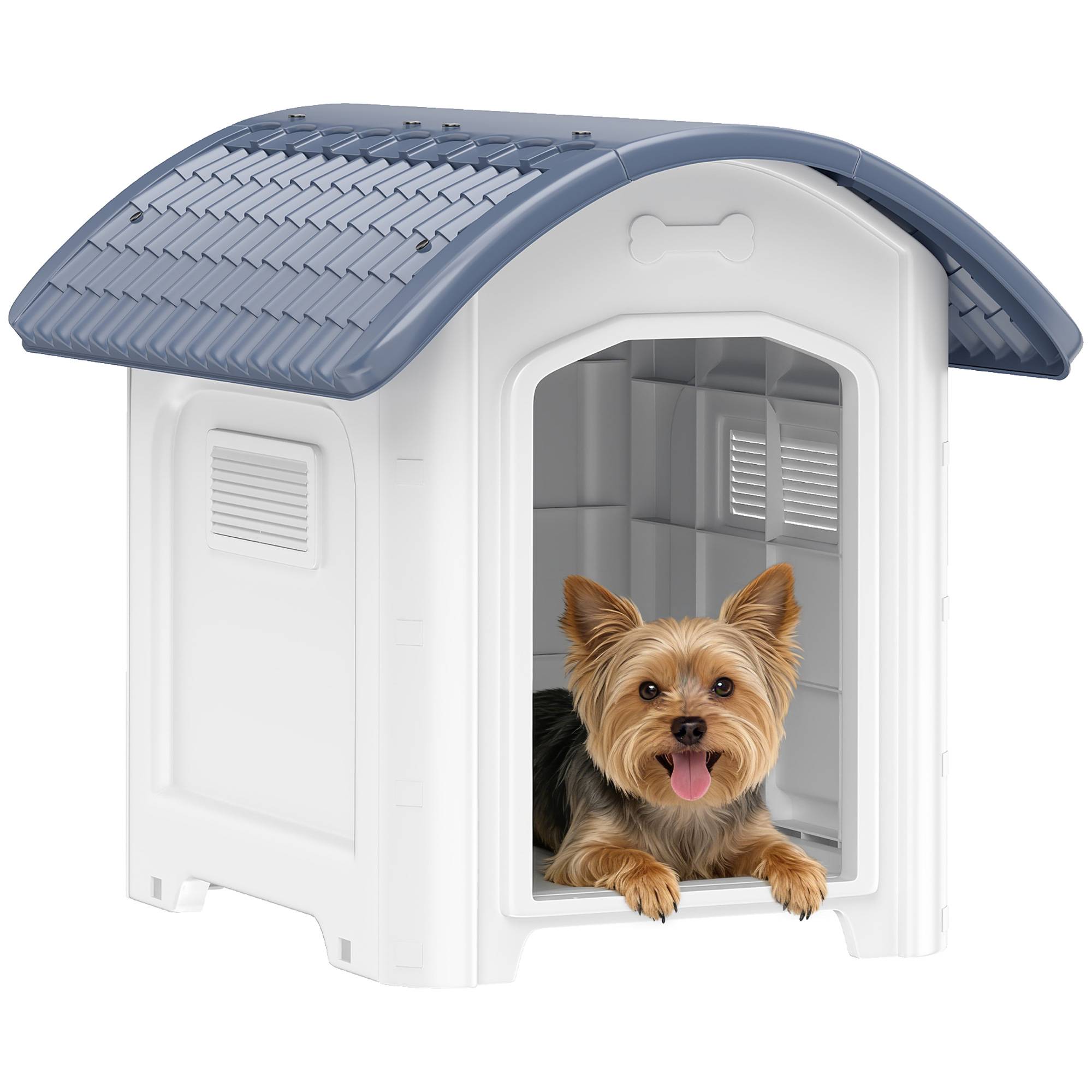 Niche chien extérieur plastique PP sol amovible toit imperméable 71x60x63cm gris - ComfortXL Outdoor Living