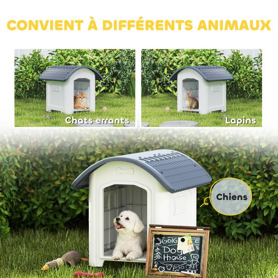Niche chien extérieur plastique PP sol amovible toit imperméable 71x60x63cm gris - ComfortXL Outdoor Living - Image 10