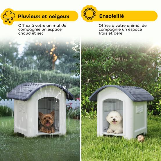 Niche chien extérieur plastique PP sol amovible toit imperméable 71x60x63cm gris - ComfortXL Outdoor Living - Image 8