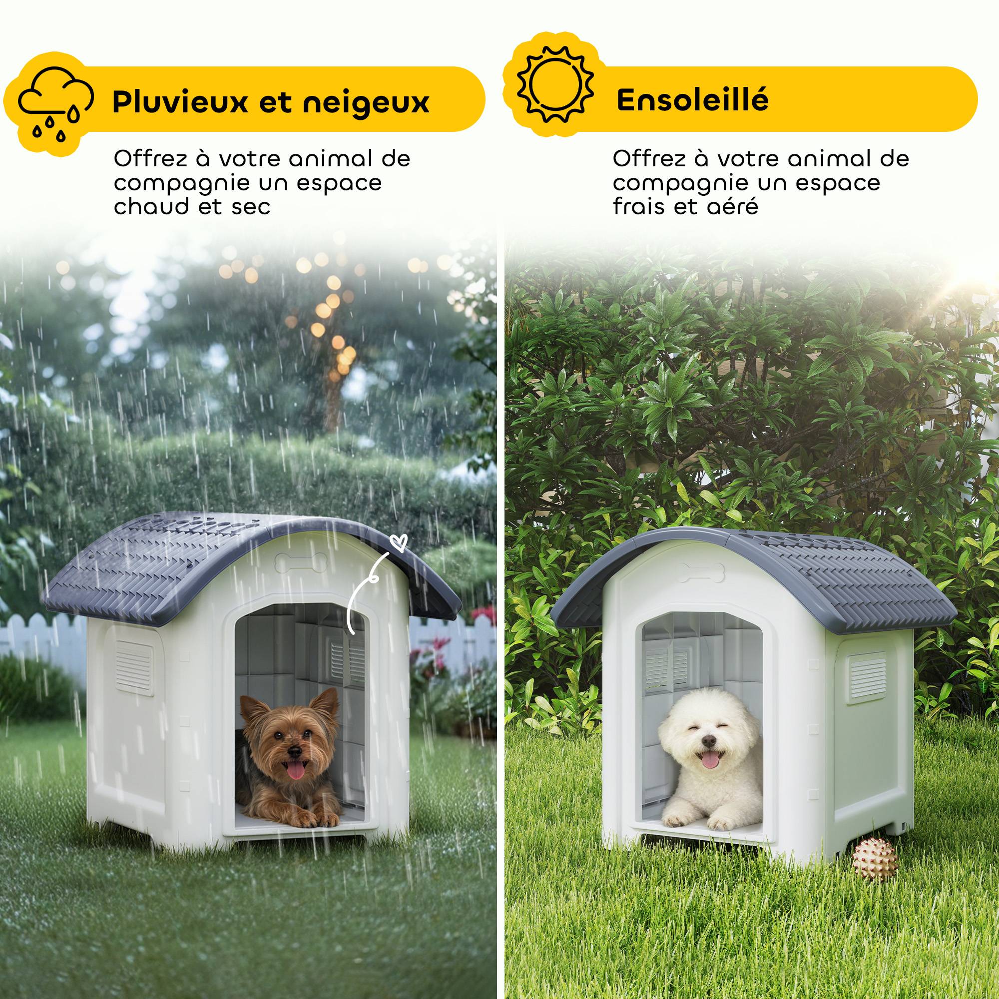 Niche chien extérieur plastique PP sol amovible toit imperméable 71x60x63cm gris - ComfortXL Outdoor Living - Image 8