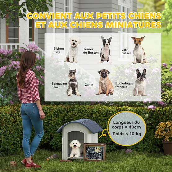 Niche chien extérieur plastique PP sol amovible toit imperméable 71x60x63cm gris - ComfortXL Outdoor Living - Image 7