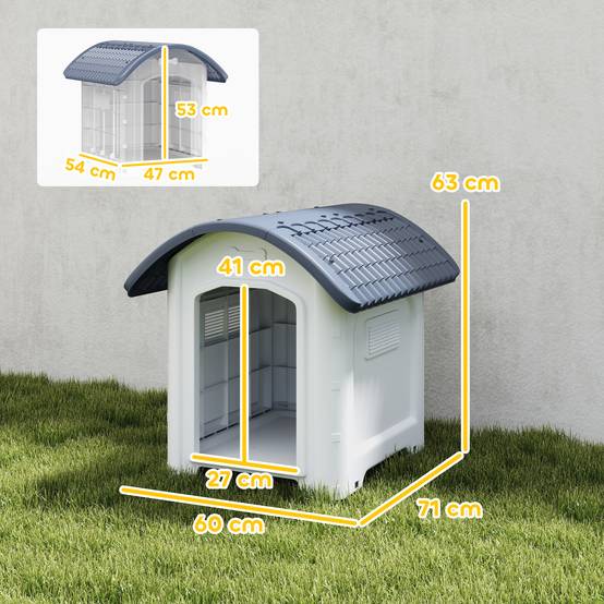 Niche chien extérieur plastique PP sol amovible toit imperméable 71x60x63cm gris - ComfortXL Outdoor Living - Image 5