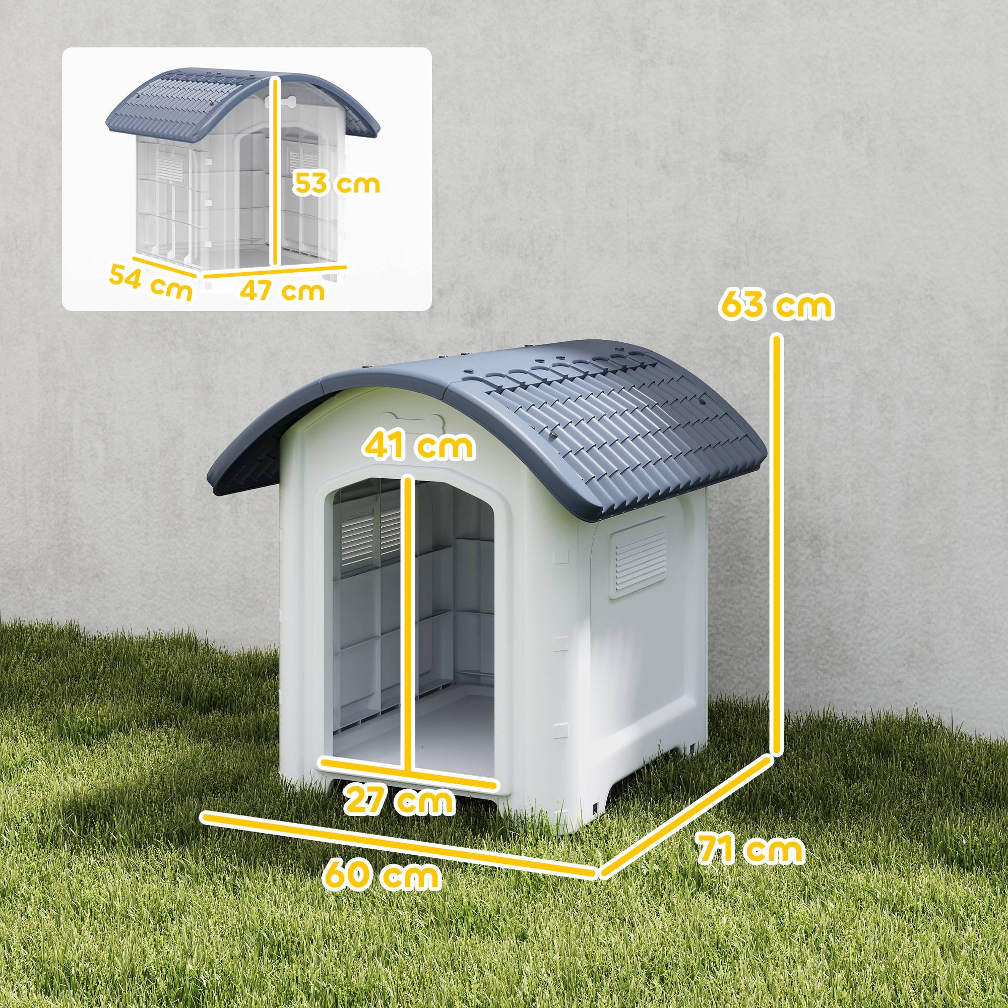 Niche chien extérieur plastique PP sol amovible toit imperméable 71x60x63cm gris - ComfortXL Outdoor Living - Image 5