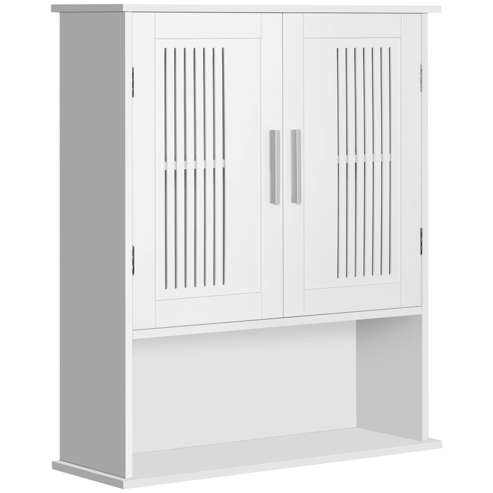 Sans Marque - Armoire murale meuble salle bain étagère réglable double porte étagère ouverte 60x20x70 cm blanc - Image 1