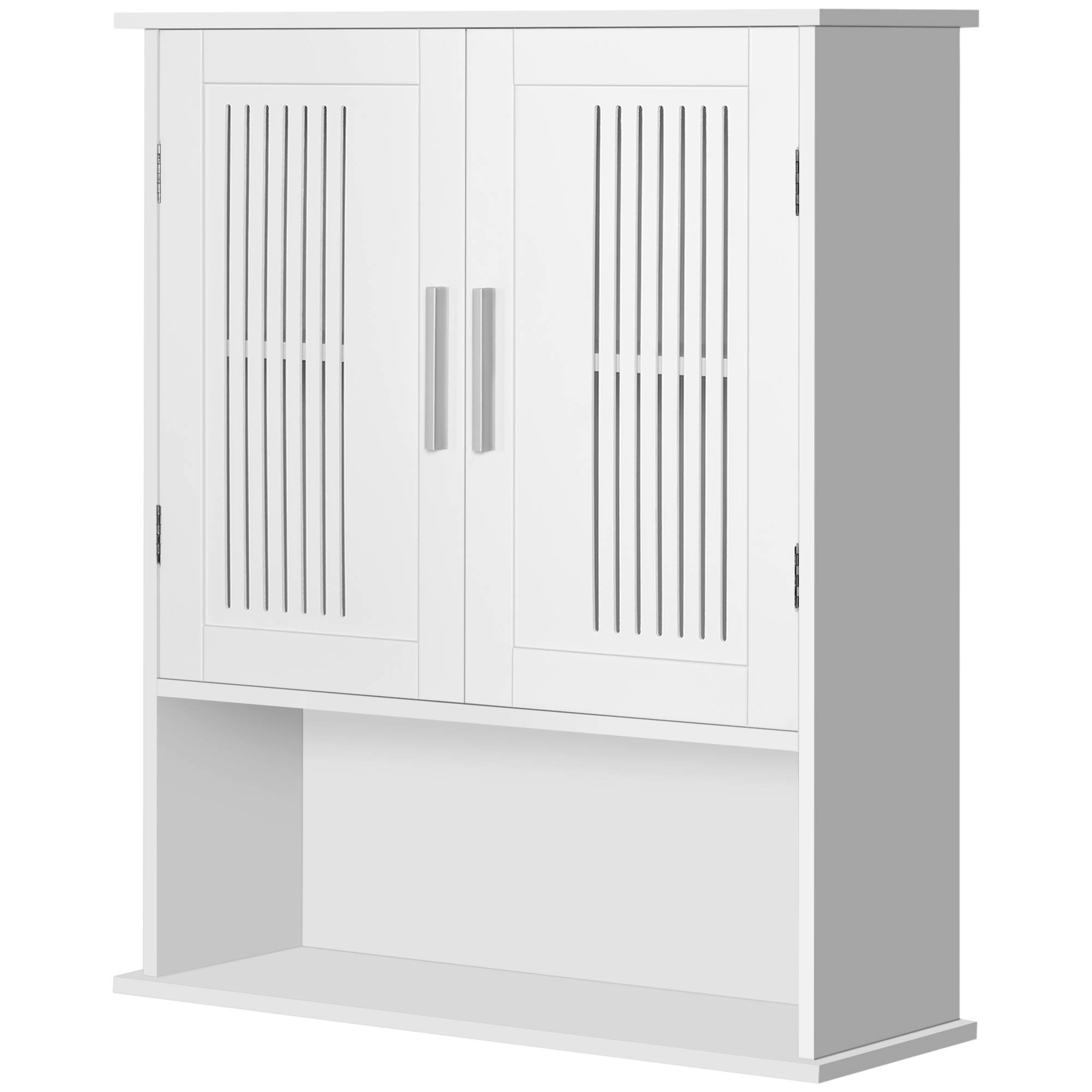 Sans Marque - Armoire murale meuble salle bain étagère réglable double porte étagère ouverte 60x20x70 cm blanc - Image 2