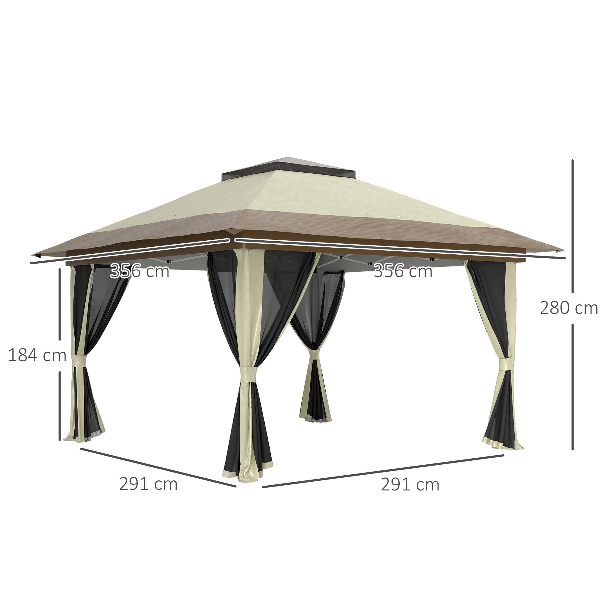 Tonnelle pliante 3,6 x 3,6 m avec parois en maille anti-UV50+, hauteur réglable, sac de transport à roulettes et sacs de lestage, couleur crème - Image 5