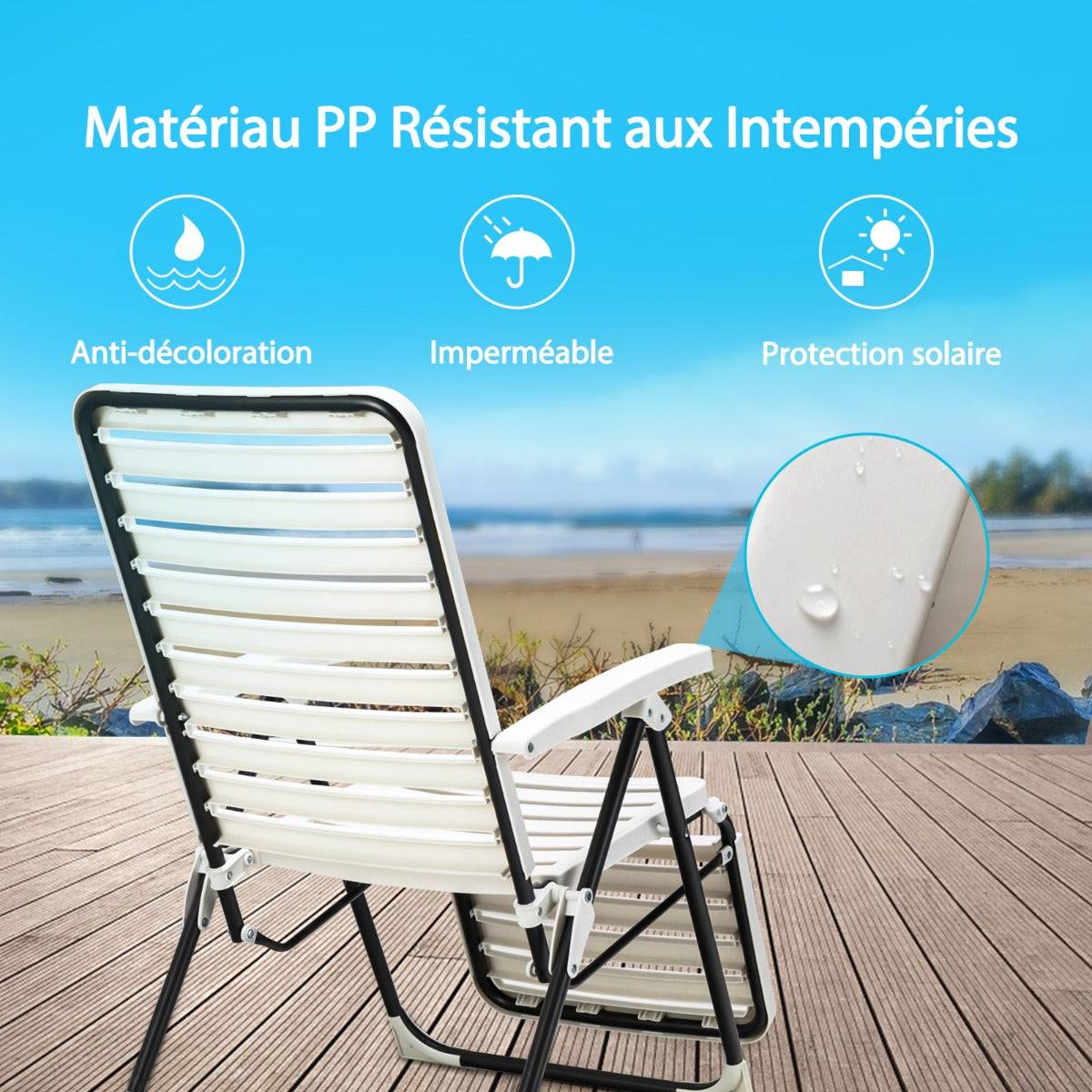 Helloshop26 - Chaise longue inclinable avec dossier réglable à 7 niveaux transat bain de soleil fauteuil de jardin pour piscine plage - Image 2