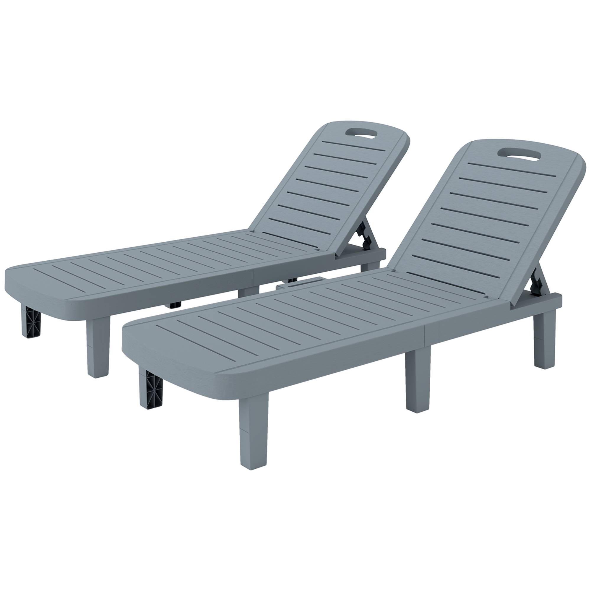 Lot de 2 bain de soleil, chaise longue avec plateaux rétractables - 158x62x88cm Gris foncé fr71 - Image 2