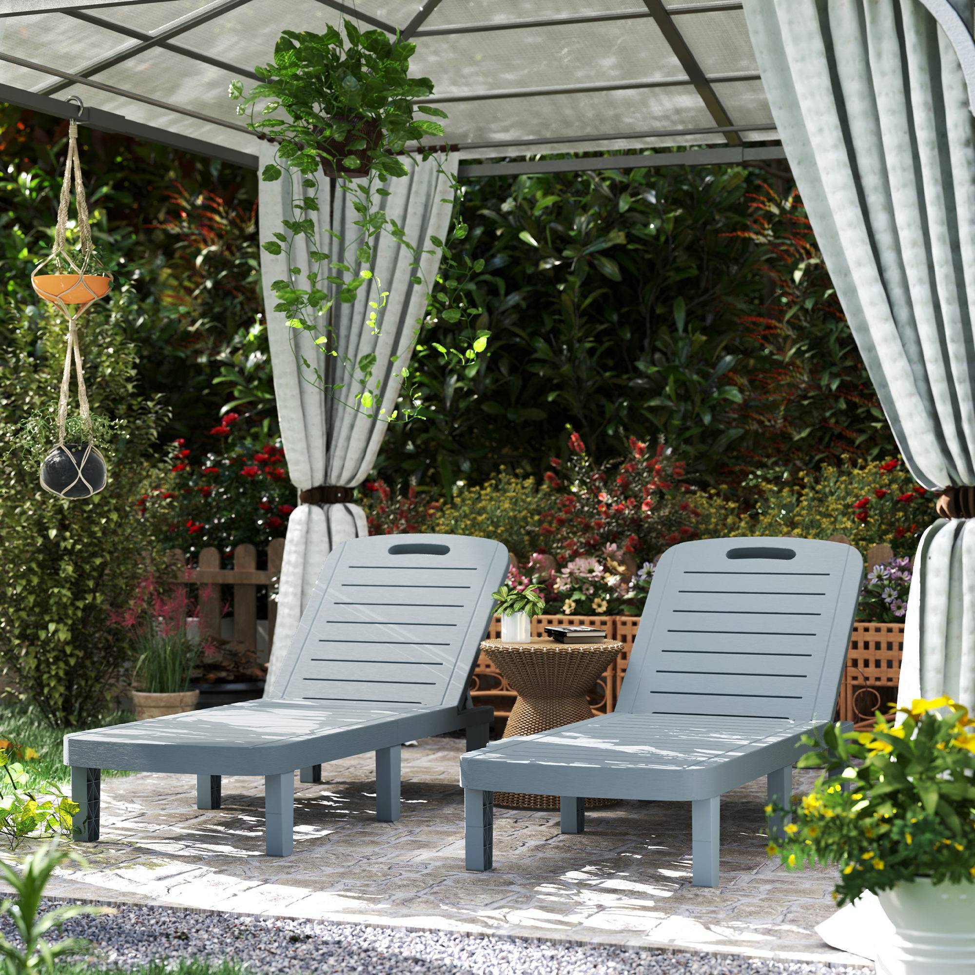 Lot de 2 bain de soleil, chaise longue avec plateaux rétractables - 158x62x88cm Gris foncé fr71 - Image 4